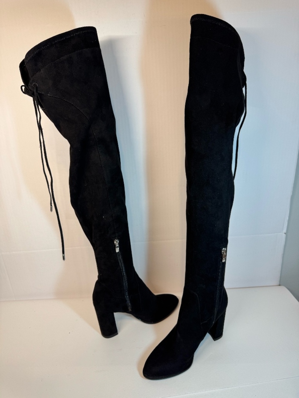 Marc Fisher Black Suede Over the Knee Boots Block Heel Size 8.5
